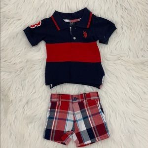 Baby Boy 2-piece set short and shirt. Red and blue